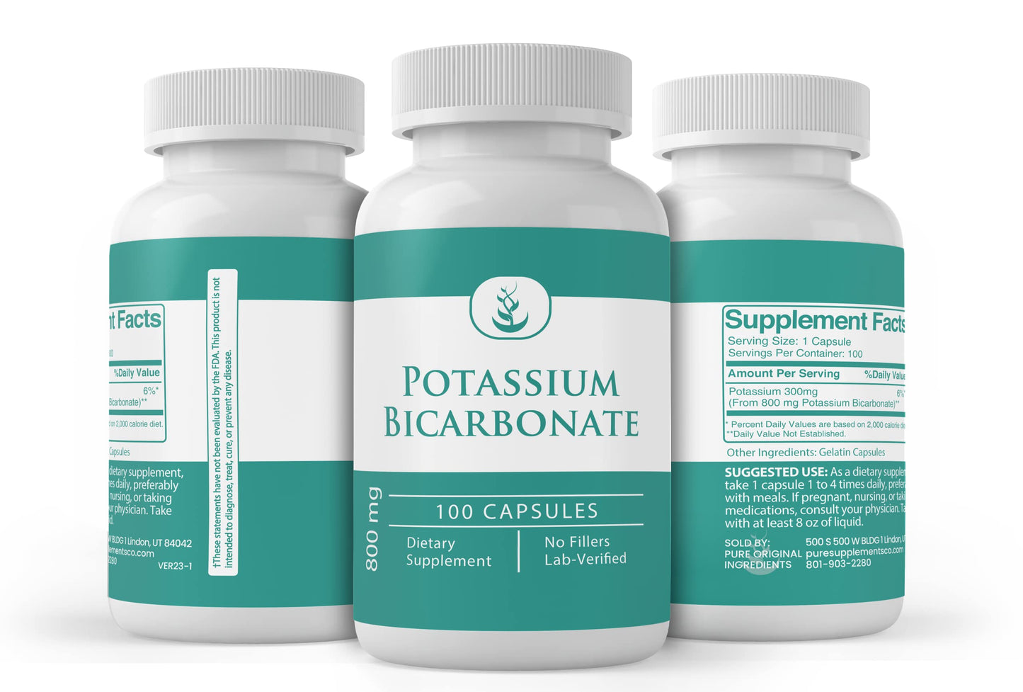 Potassium Bicarbonate Capsules – Pure Original Ingredients | 100 Capsules | Lab Verified