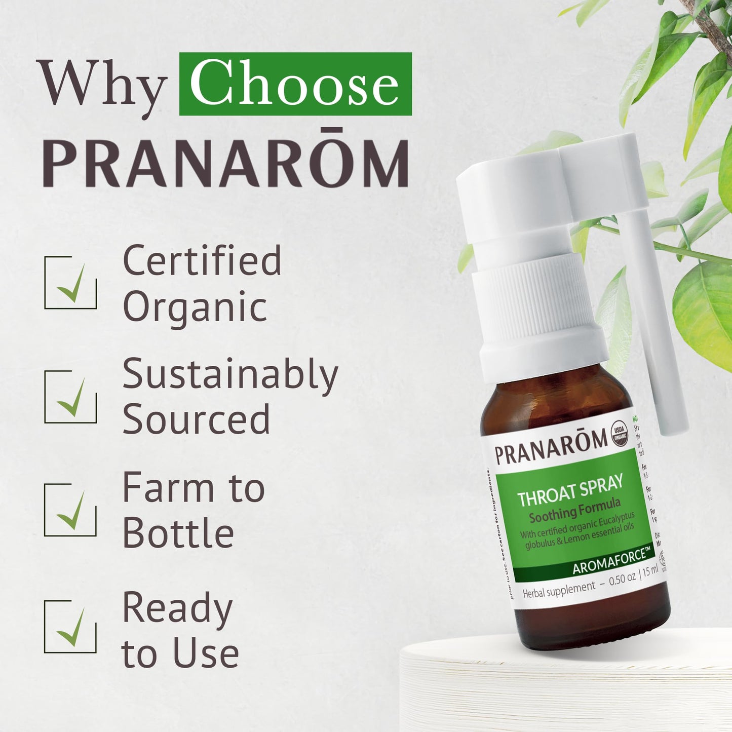 Pranarom Aromaforce Throat Spray - Pure Essential Oils, 15ml