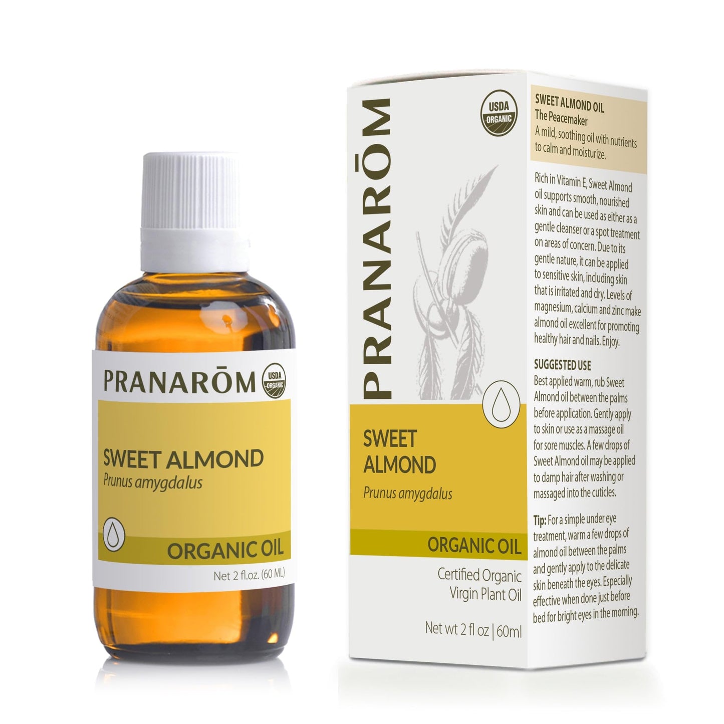Pranarom Sweet Almond Virgin Plant Oil – 2oz | Organic Cold-Pressed Skin & Hair Care