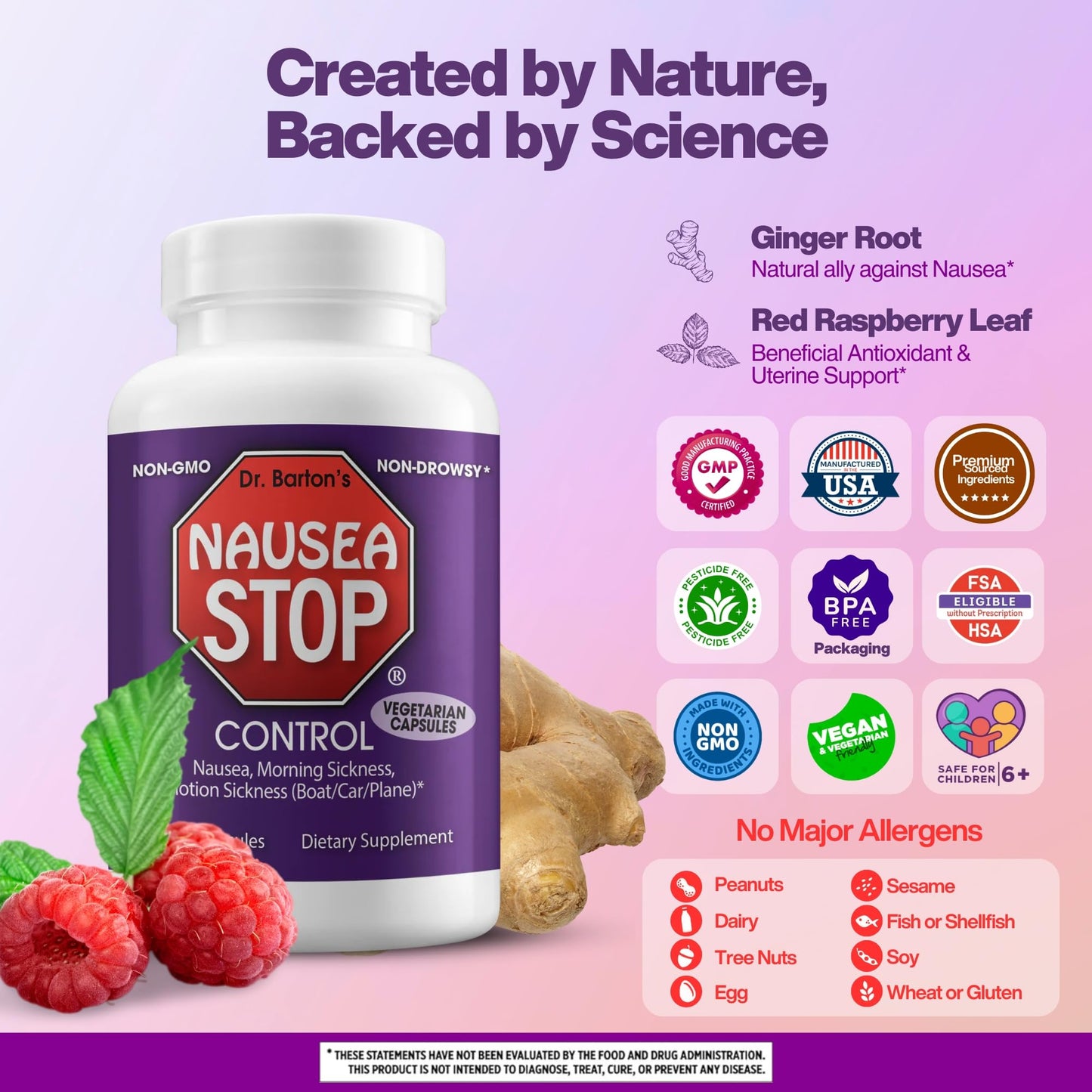 Nausea Stop Ginger Pills - Non-Drowsy Nausea Relief for Adults & Kids
