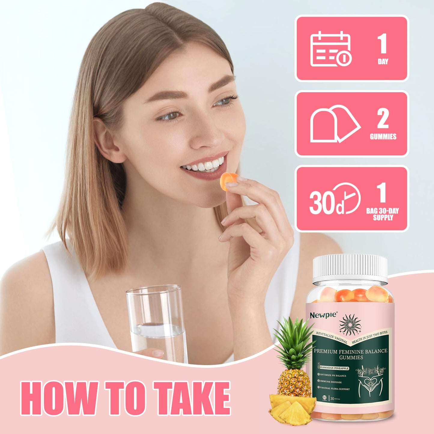 Premium Feminine Balance Gummies for Women – Pineapple, Vegan, Gluten-Free, Halal | 60 Gummies