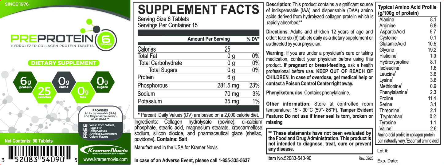 PreProtein® Unflavored Hydrolyzed Collagen Tablets – Sugar-Free, 90 Tablets