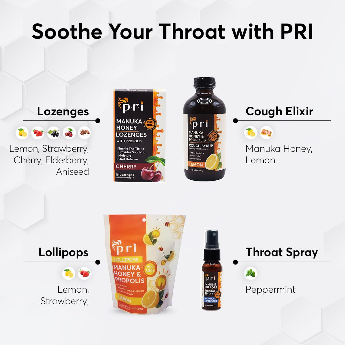 P.R.I Manuka Honey Lozenges with Propolis – MGO 300+ (Lemon, 16 Count)