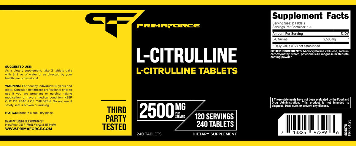 Primaforce L-Citrulline 2500mg – 240 Tablets, 120 Servings BritishVita | Premium UK Vitamins & Wellness Supplements