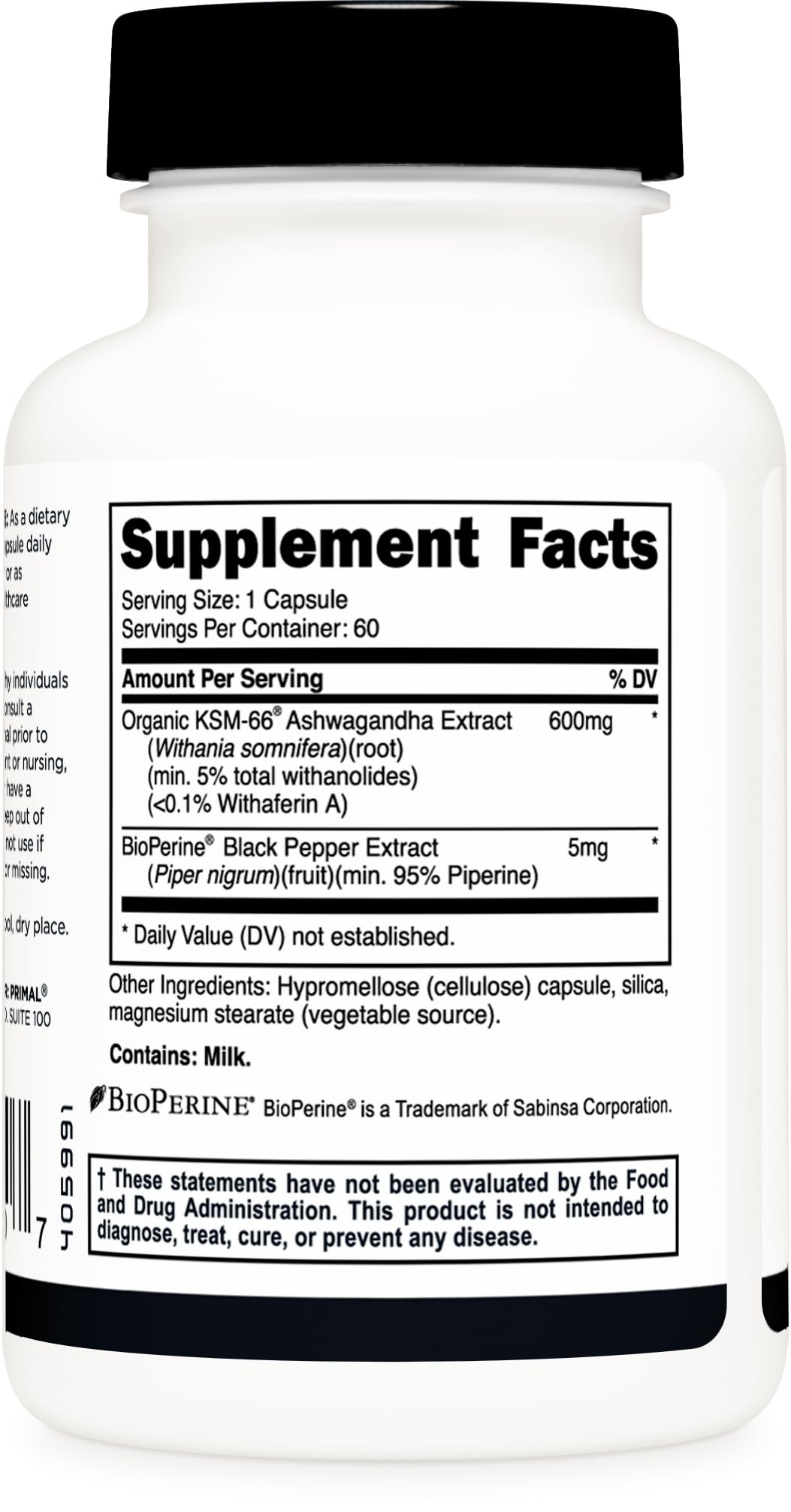 Primal KSM-66 Ashwagandha Complex – 60 Capsules (600 mg per Serving) | BioPerine, Gluten Free, Non-GMO