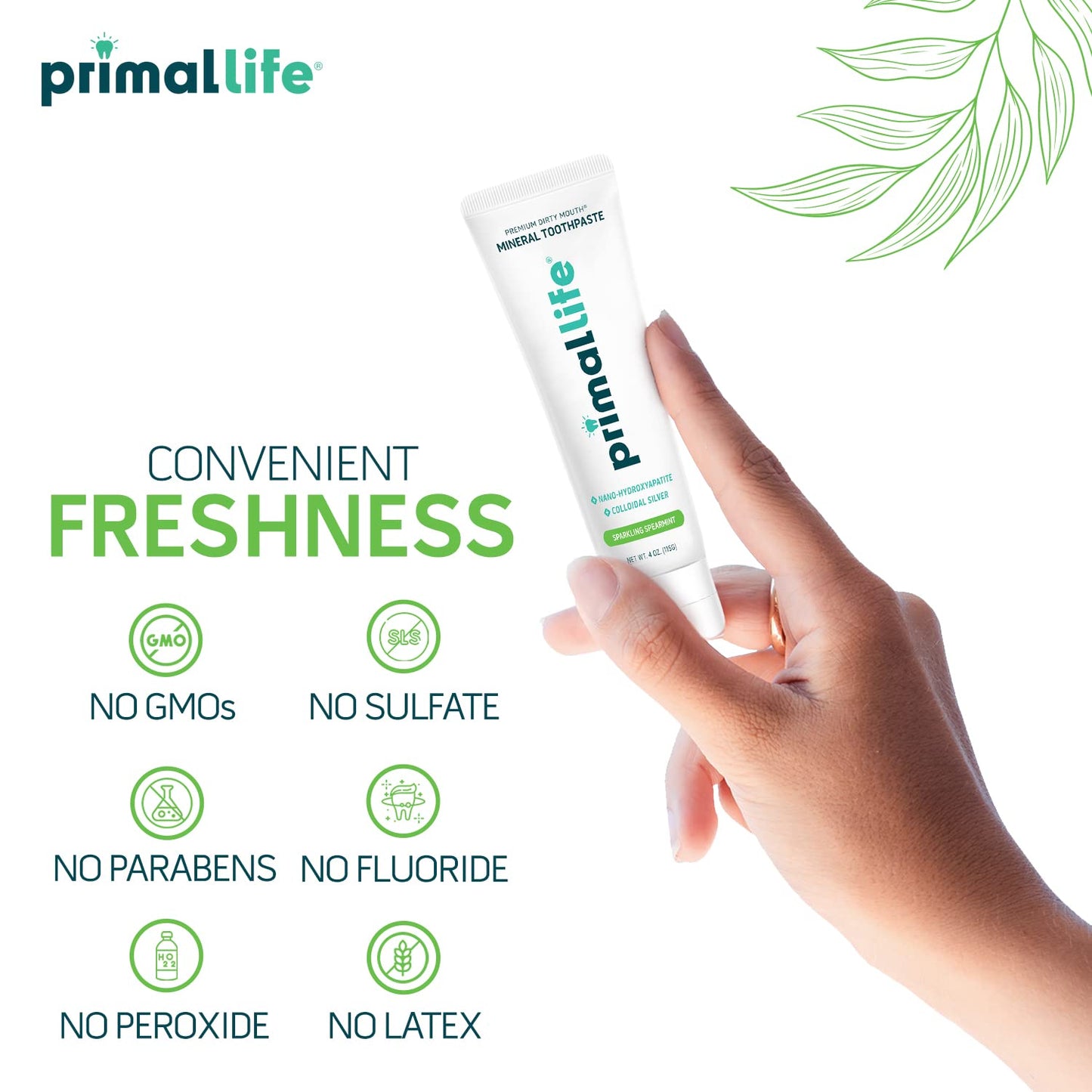 Primal Life Organics Dirty Mouth Toothpaste – Nano-Hydroxyapatite, Charcoal, Spearmint, 4 Oz
