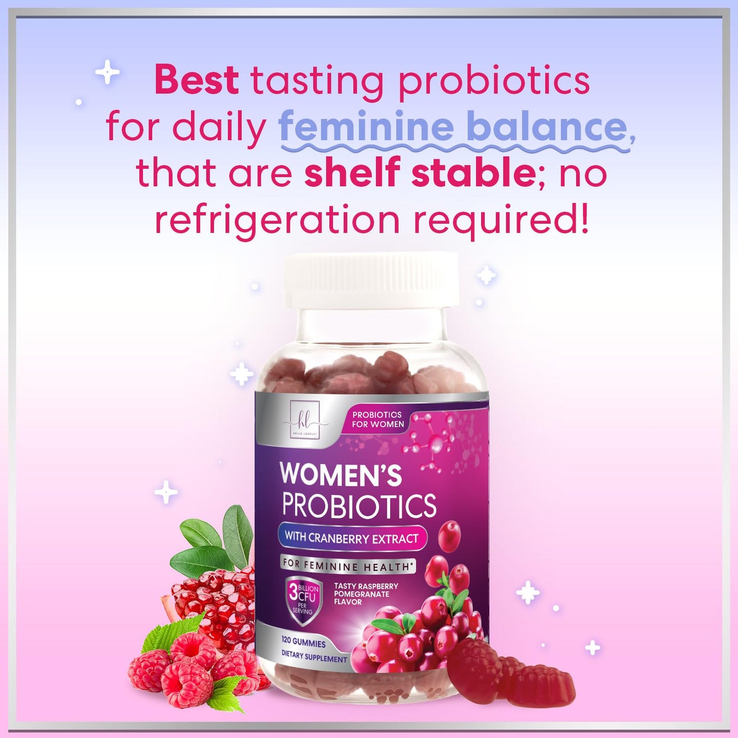 Probiotics for Women Gummies with Cranberry – 3 Billion CFU, 6 Strains | Digestive & Vaginal Health | 120 Gummies