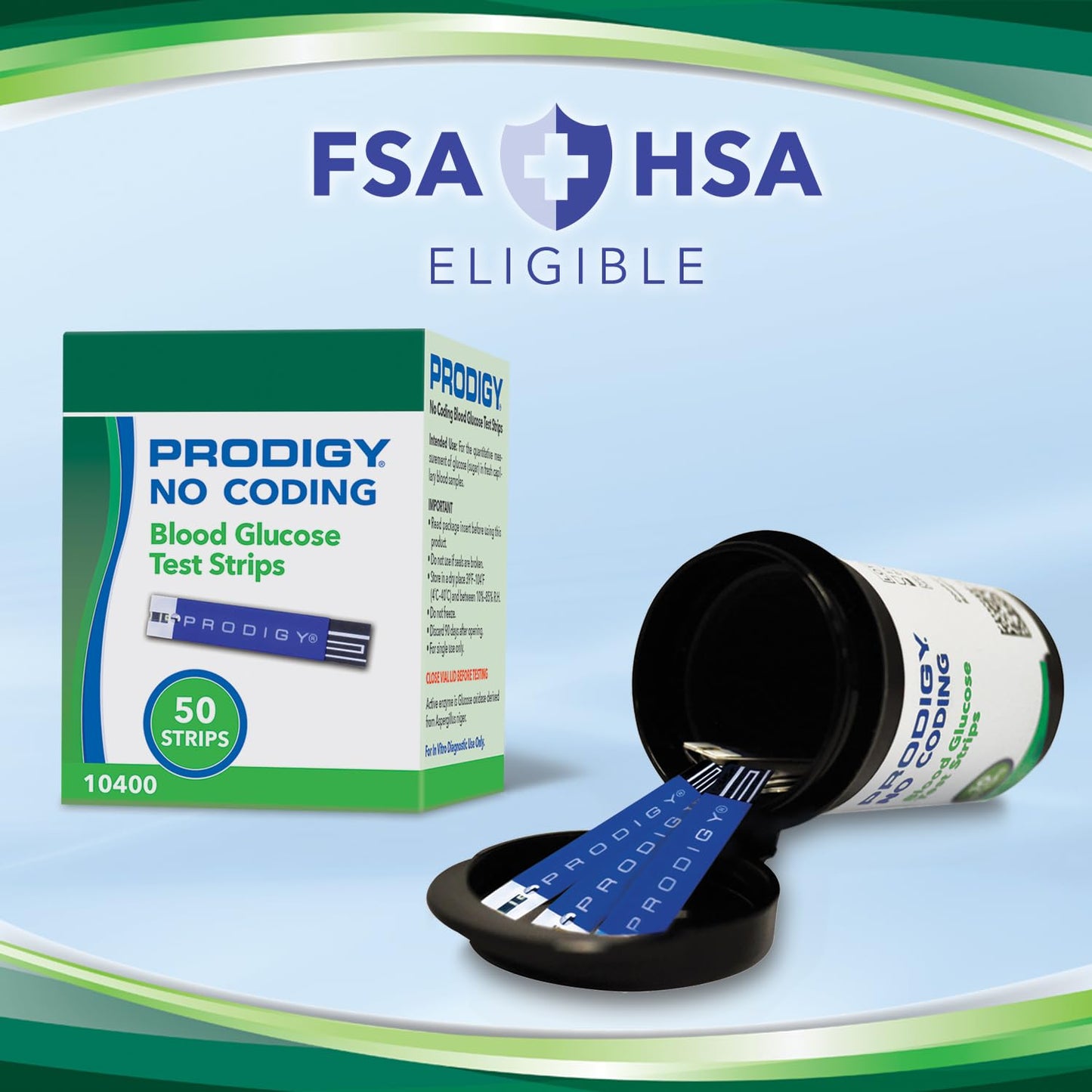 PRODIGY 10400 No Coding Blood Glucose Test Strips – 50 Count, AutoCode/Pocket/Voice Compatible