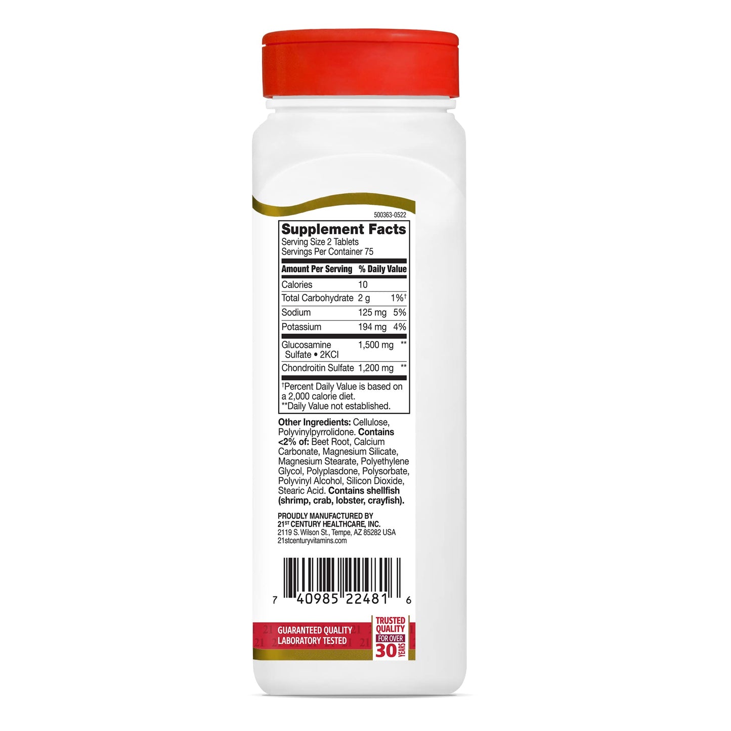 21st Century Glucosamine Chondroitin 750/600mg – Triple Strength Tablets (150 Count)