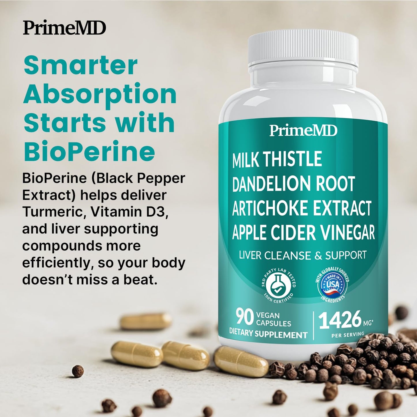 32-in-1 Liver Support Supplement – Milk Thistle, Silymarin, Artichoke, Beetroot (1426mg, 90ct)