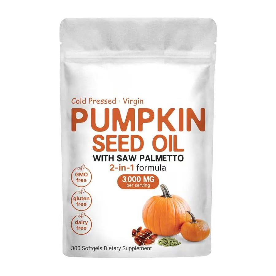 Pumpkin Seed Oil Capsules 3000mg with Saw Palmetto – 2 in 1, 300 Softgels