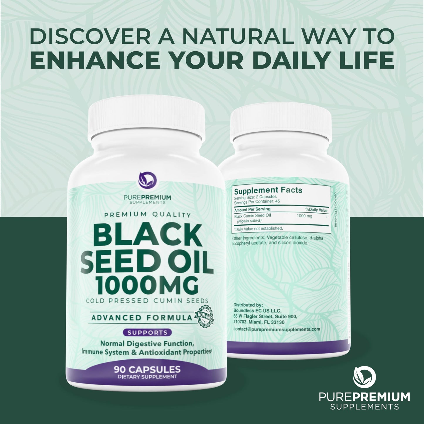 PurePremium Black Seed Oil 500mg - Organic Nigella Sativa, 90 Capsules