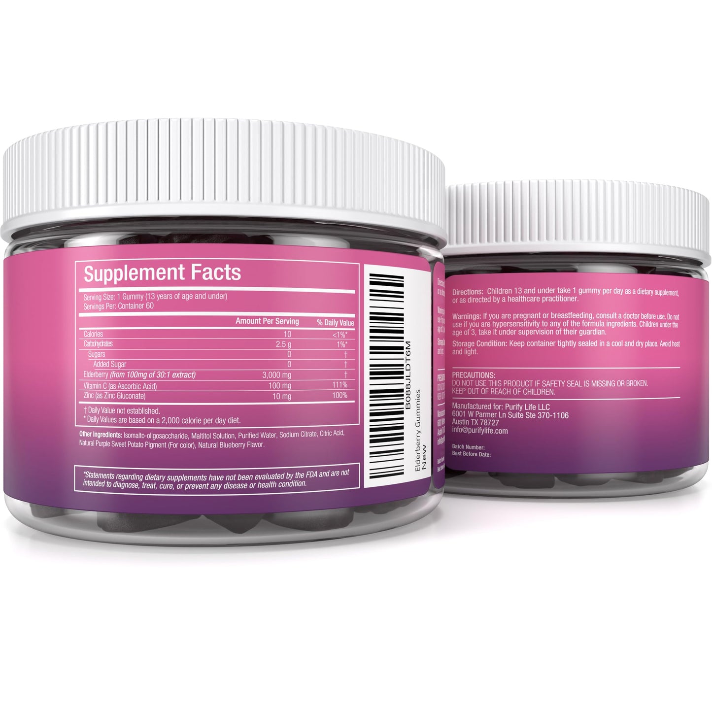 Purify Life Sugar-Free Kids Elderberry Gummies – Immune Support (60 ct) – Vegan