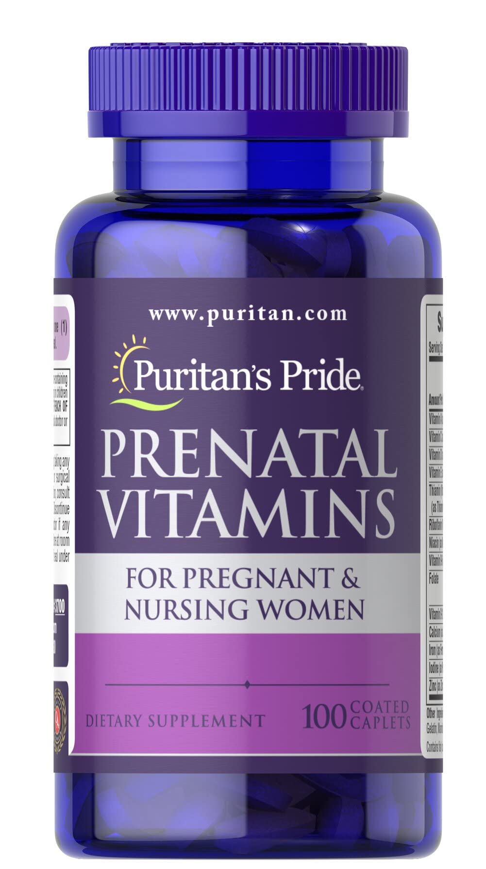 Puritan's Pride Prenatal Vitamins - 100 Caplets | Iron, Folic Acid & More