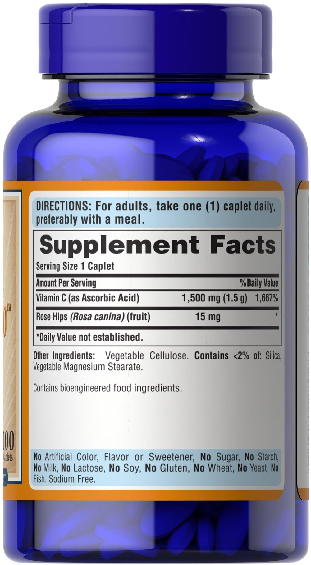 Puritan's Pride Vitamin C 1500 mg with Rose Hips Caplets – 100 Count (Discontinued)