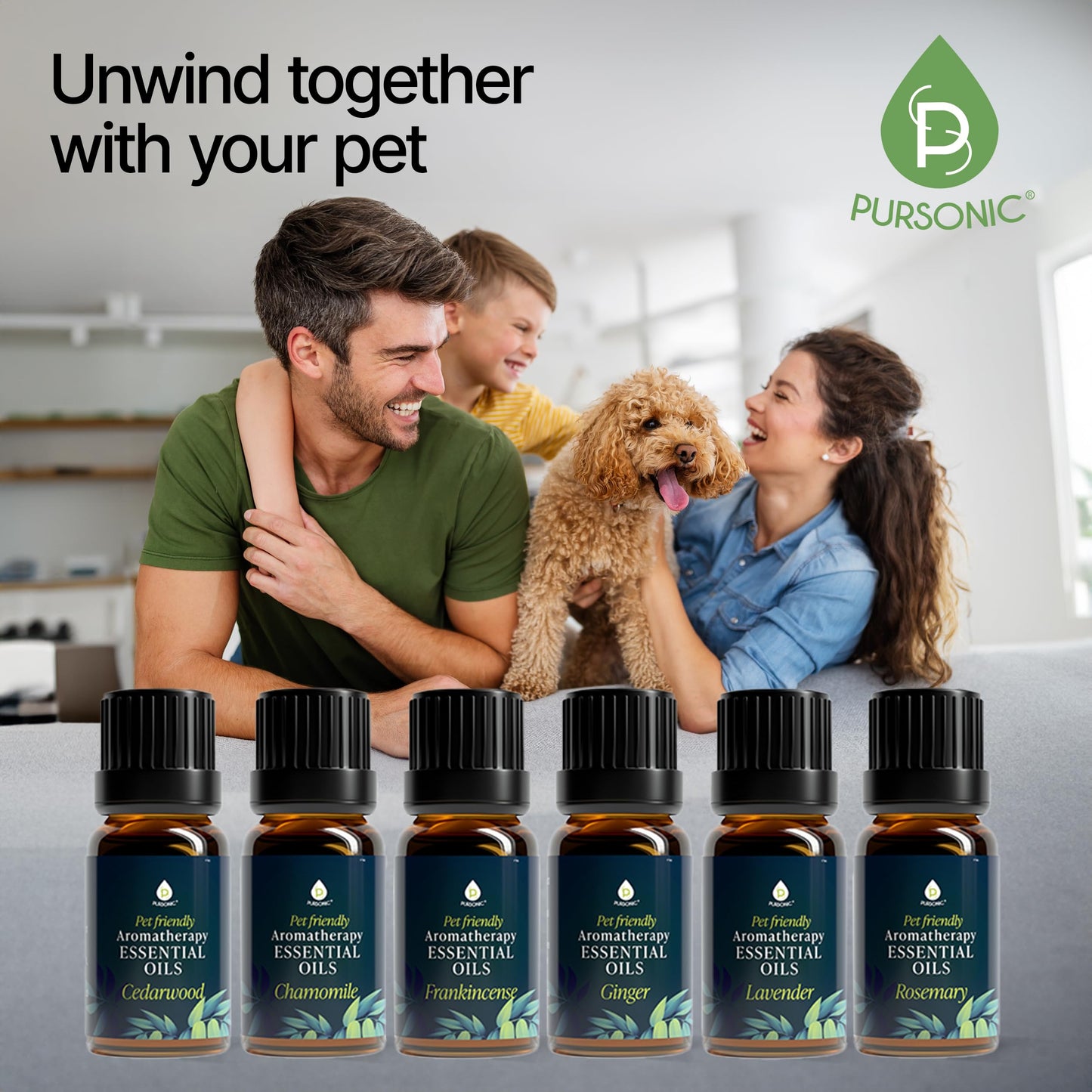PURSONIC Pet Friendly Aromatherapy Essential Oils Collection - 6-Count | Safe for Dogs & Cats