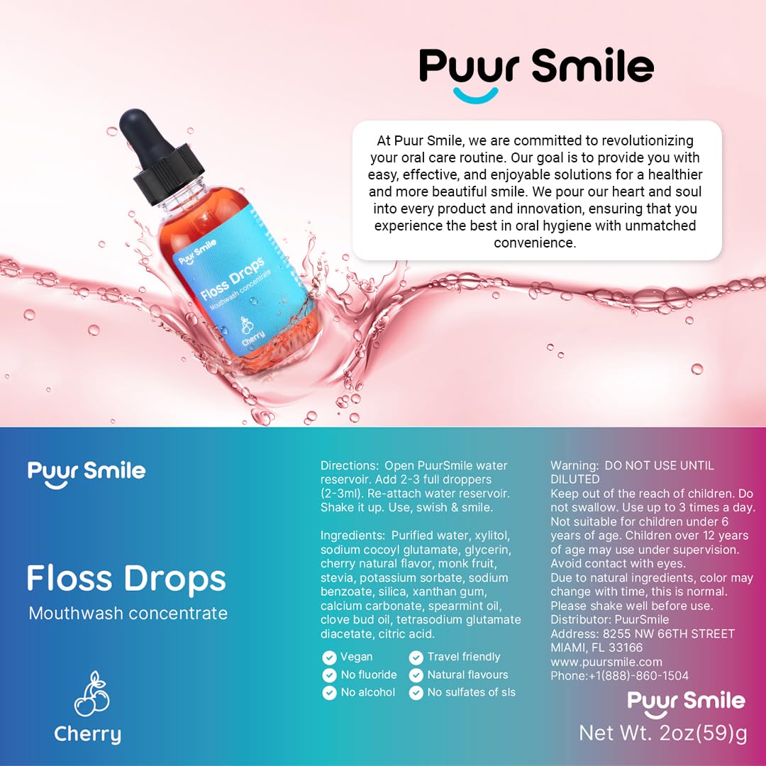 Puur Smile Cherry Floss Drop Serum – Concentrated Mouthwash for Water Flosser