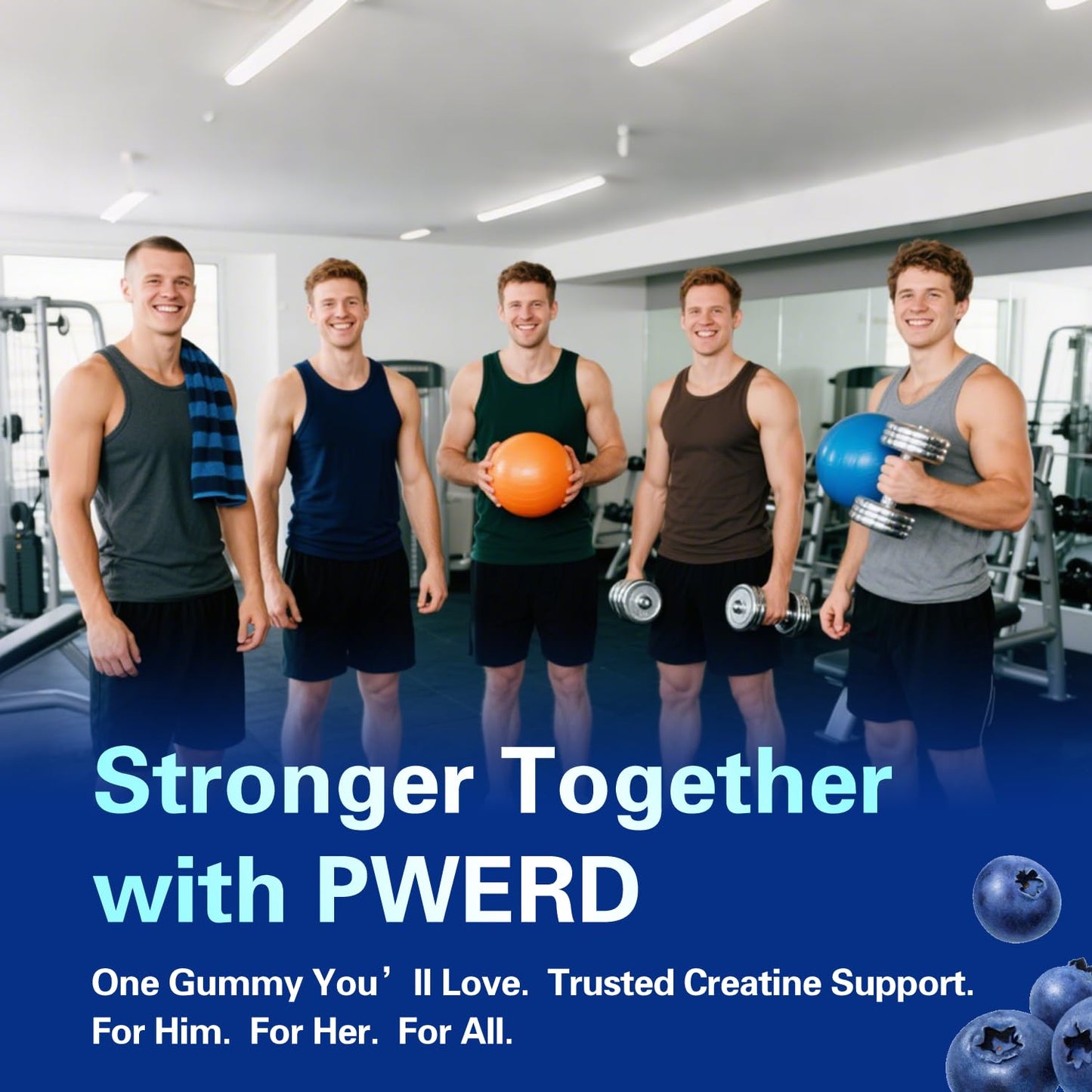 PWERD 120-Count Creatine Monohydrate Gummies 5g – Blueberry, Vegan & Sugar-Free
