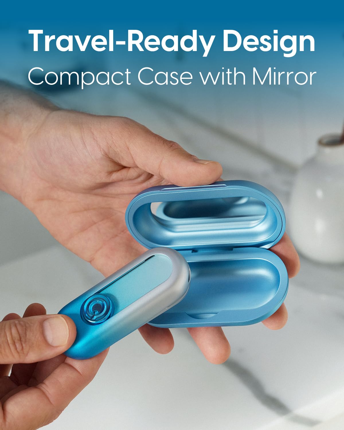 QicoBay UpFlosser P1 – Premium Auto-Restringing Flosser, Capsule & Mirror Case (Glacier Blue)