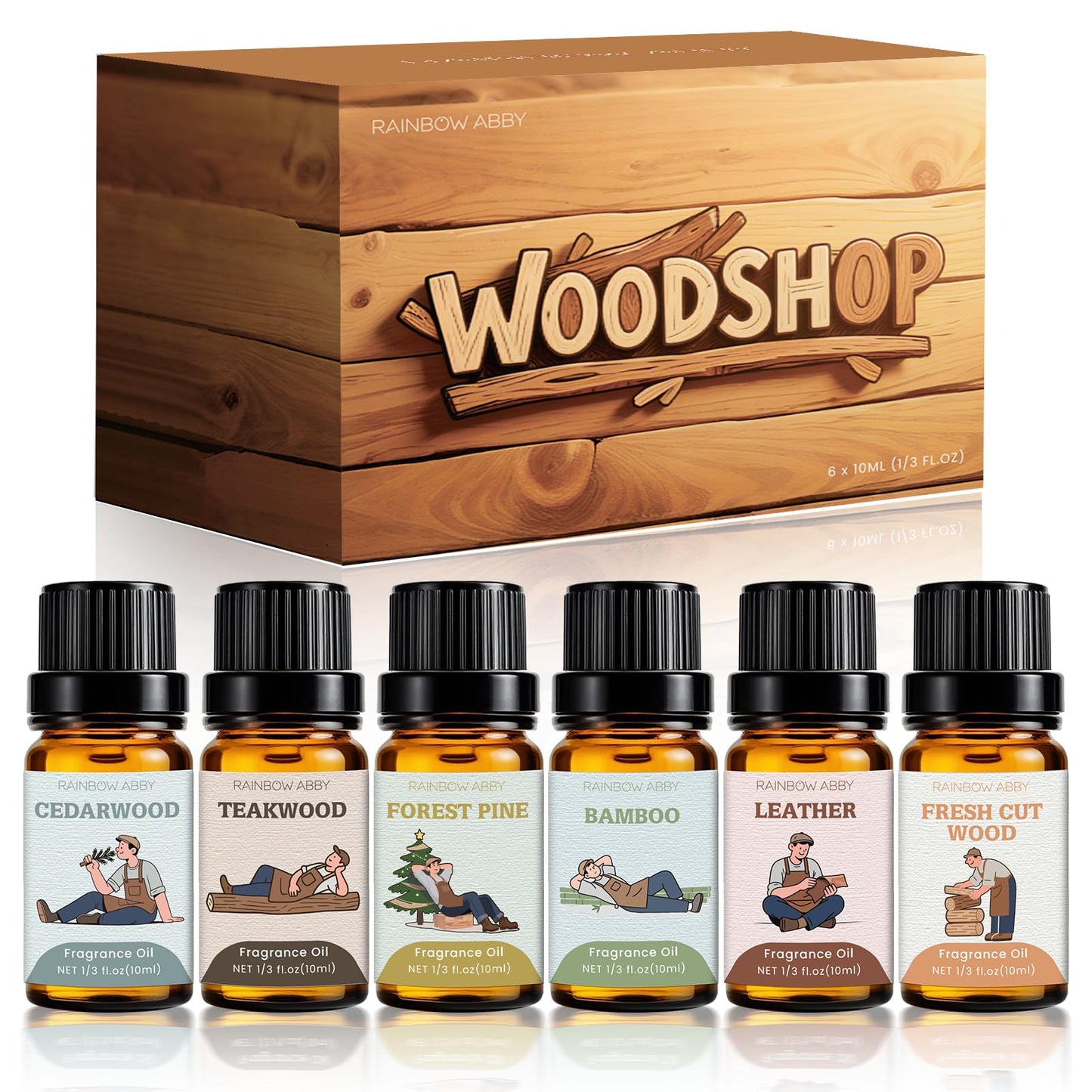 RAINBOW ABBY Woody Fragrance Oils Set – 6×10ml Wood Oils for Candle Making
