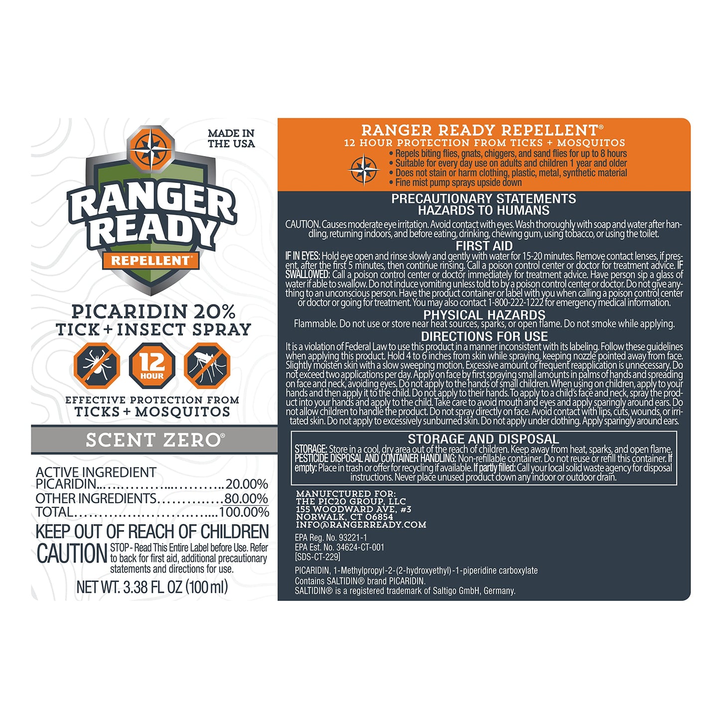 Ranger Ready Picaridin Insect Repellent Spray – Scent Zero, 3.4 oz