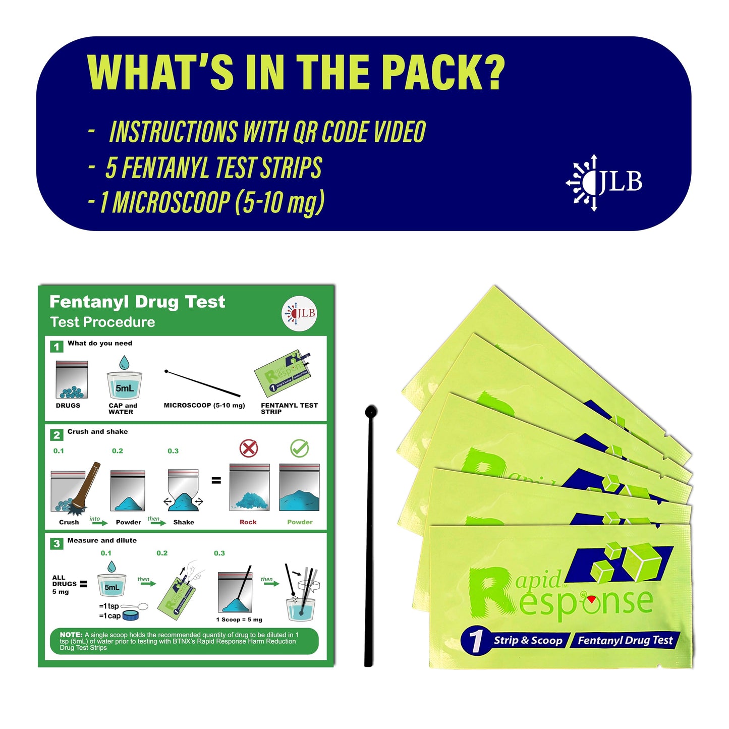 Rapid Response 2.0 Fentanyl Test Strips – 5 Pack | Micro Scoop, 5-Minute Results | Harm Reduction