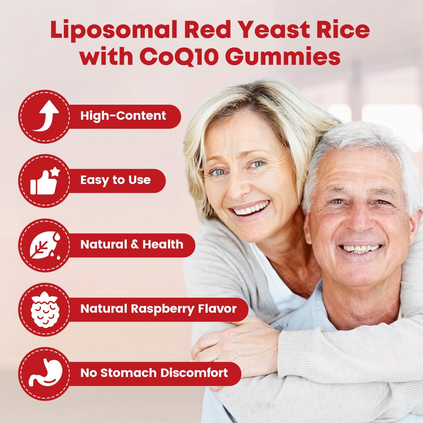 Red Yeast Rice with CoQ10 Gummies - 2400mg + 200mg Cholesterol Support (60 Count) - Sugar Free, Vegan
