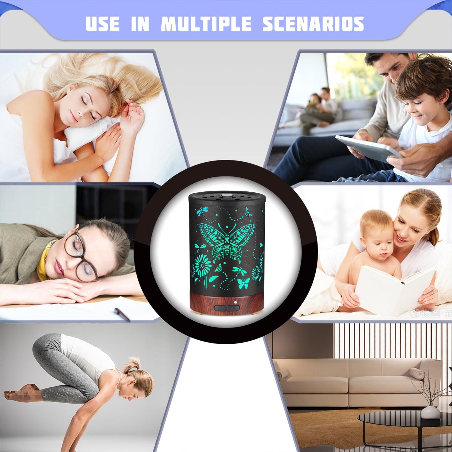 Metal Essential Oils Diffuser 150ML – 7 Color LED, Auto-Off, Cool Mist Humidifier | Gift for Mom (Butterfly)