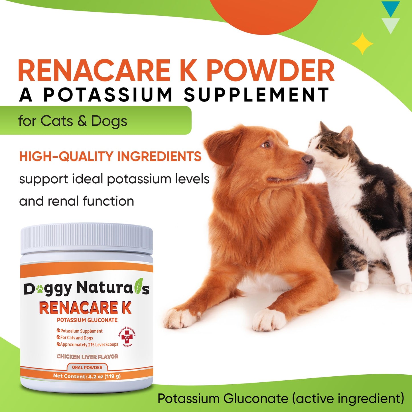 RenaCare K Potassium Gluconate Supplement for Dogs & Cats – Chicken Liver Flavor, 4 oz, Made in USA