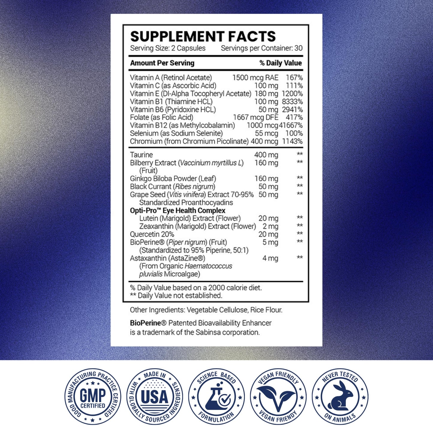 Research Verified Eye Health - Nourish and Protect Eyes and Vision, Support Healthy Retina, Improve Blood Supply to Eyes - Vitamins A, B, C, and E - 180 Capsules - 3 Month Supply - Made in The USA