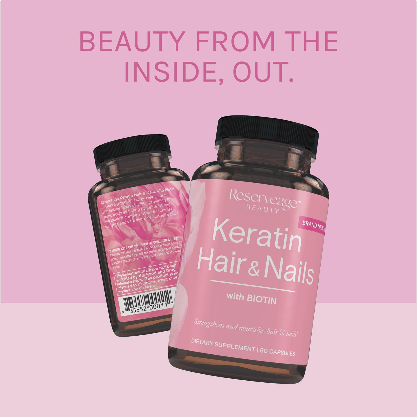 Reserveage Keratin Hair Booster with Biotin - Keratin, Biotin & Resveratrol, 60 Capsules