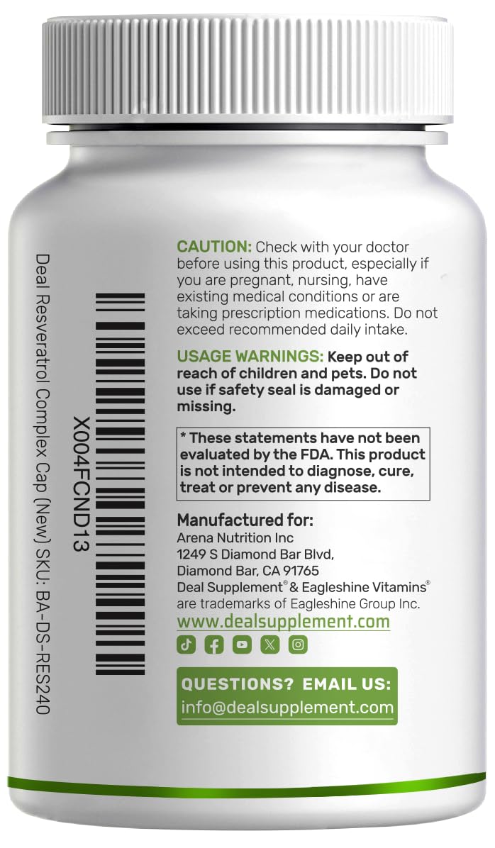 Resveratrol Complex 2000mg – 240 Veggie Capsules | NAD, Quercetin & More
