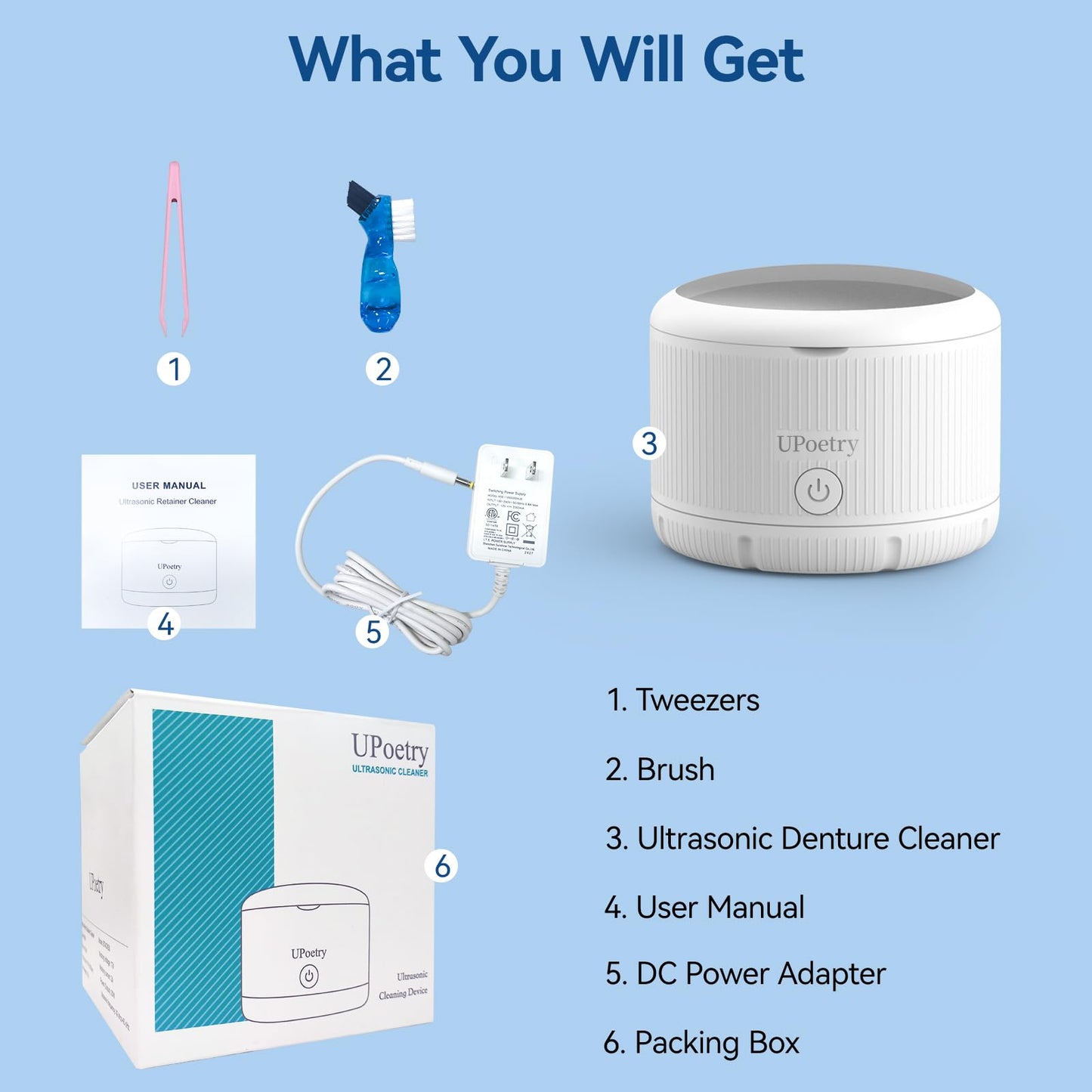 Retainer Cleaner Machine - Ultrasonic Dental Cleaner for Braces, Dentures, Pacifiers, Mouth Guards, Jewelry & Toothbrush Heads | 150ml Portable