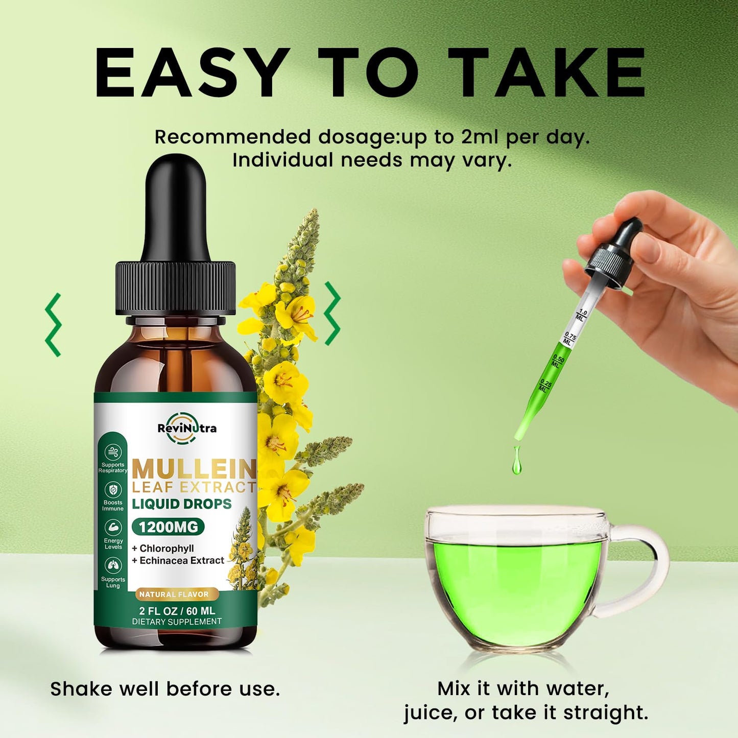 ReviNutra Mullein Drops for Lungs – 1200mg Mullein Leaf Liquid (2 fl oz)