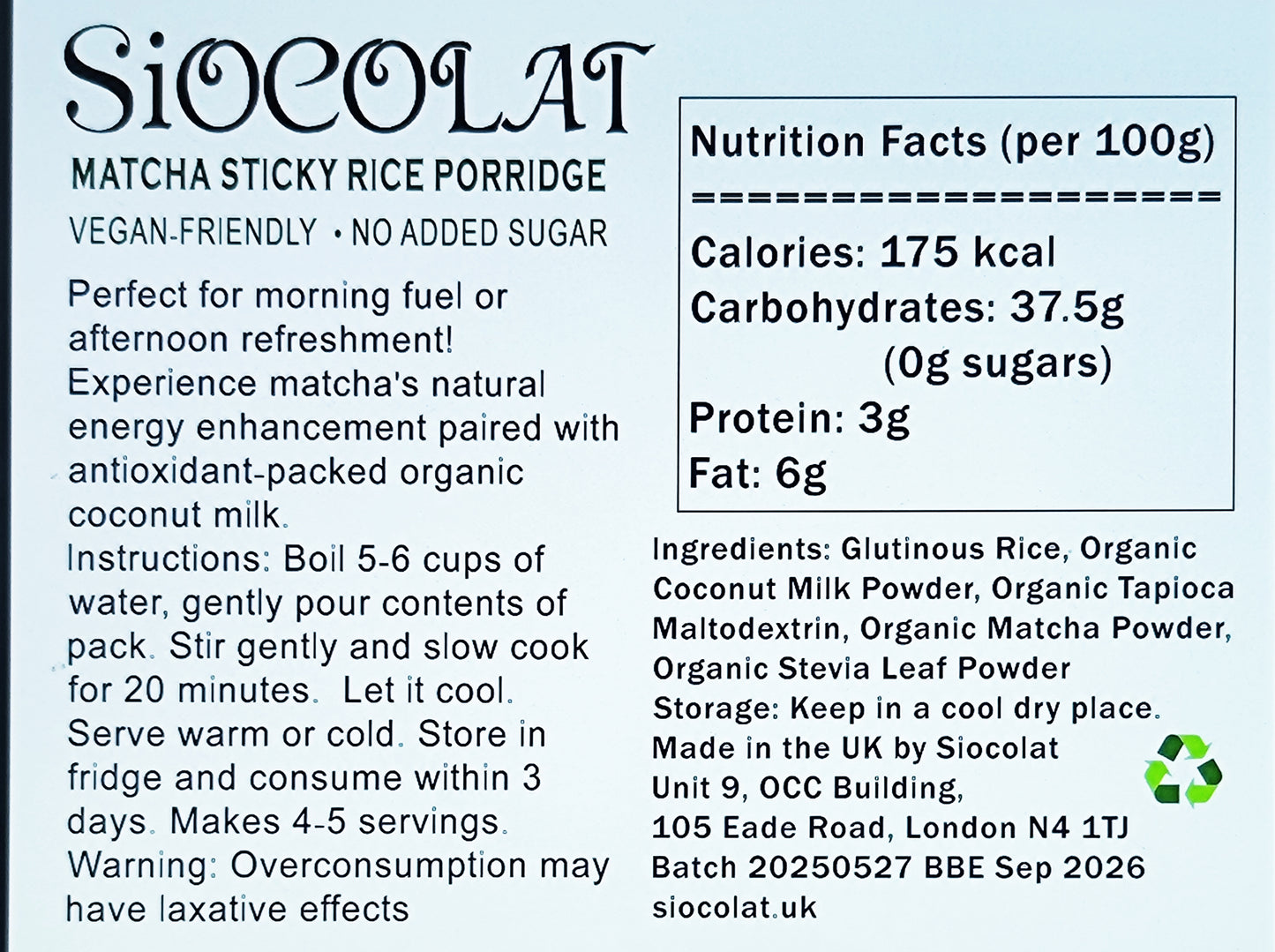 Matcha Sticky Rice Porridge Champorado Serves 4-5 200g