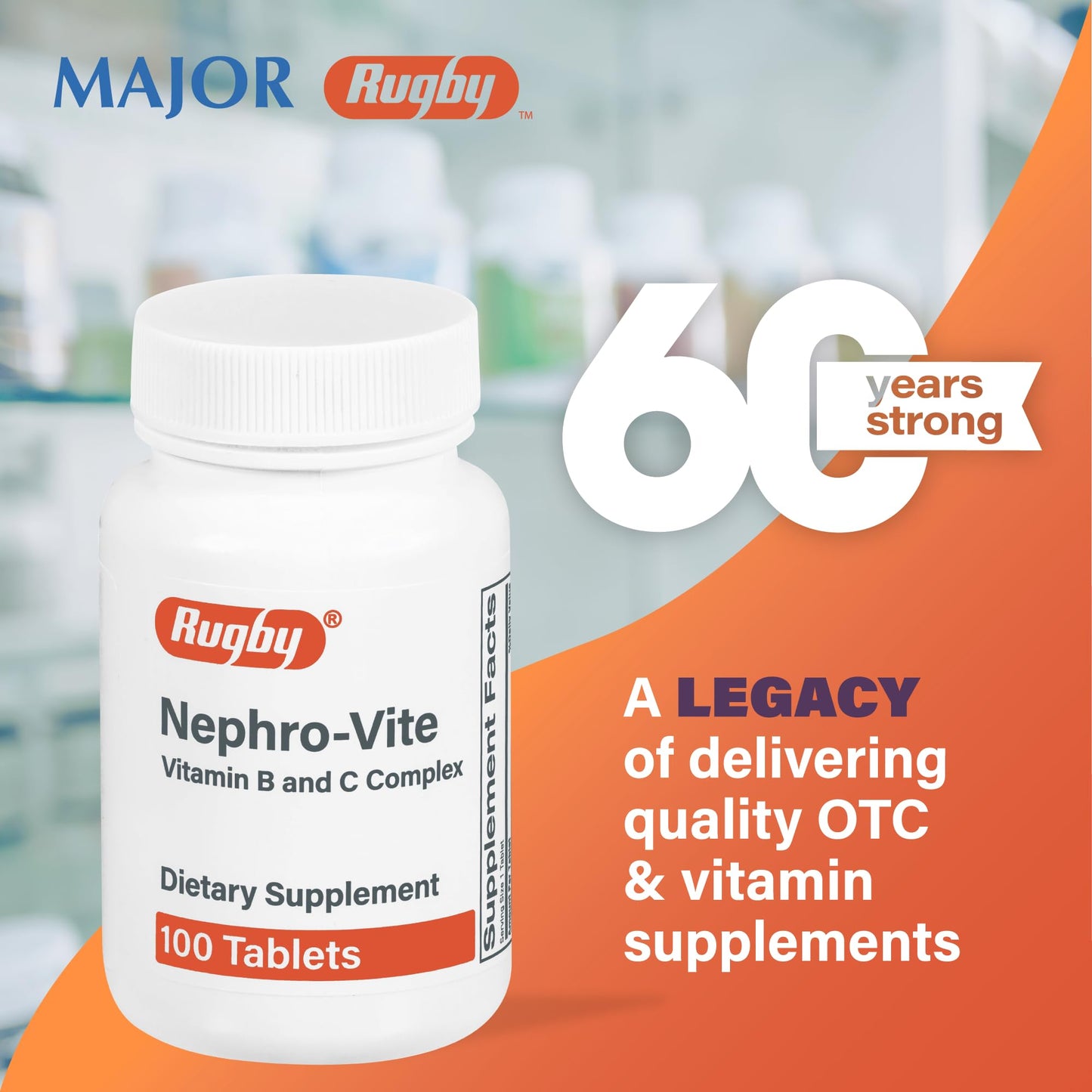 Rugby Nephro-Vite Vitamin B and C Complex Tablets – Dietary Supplement (100 Count) 3 Pack