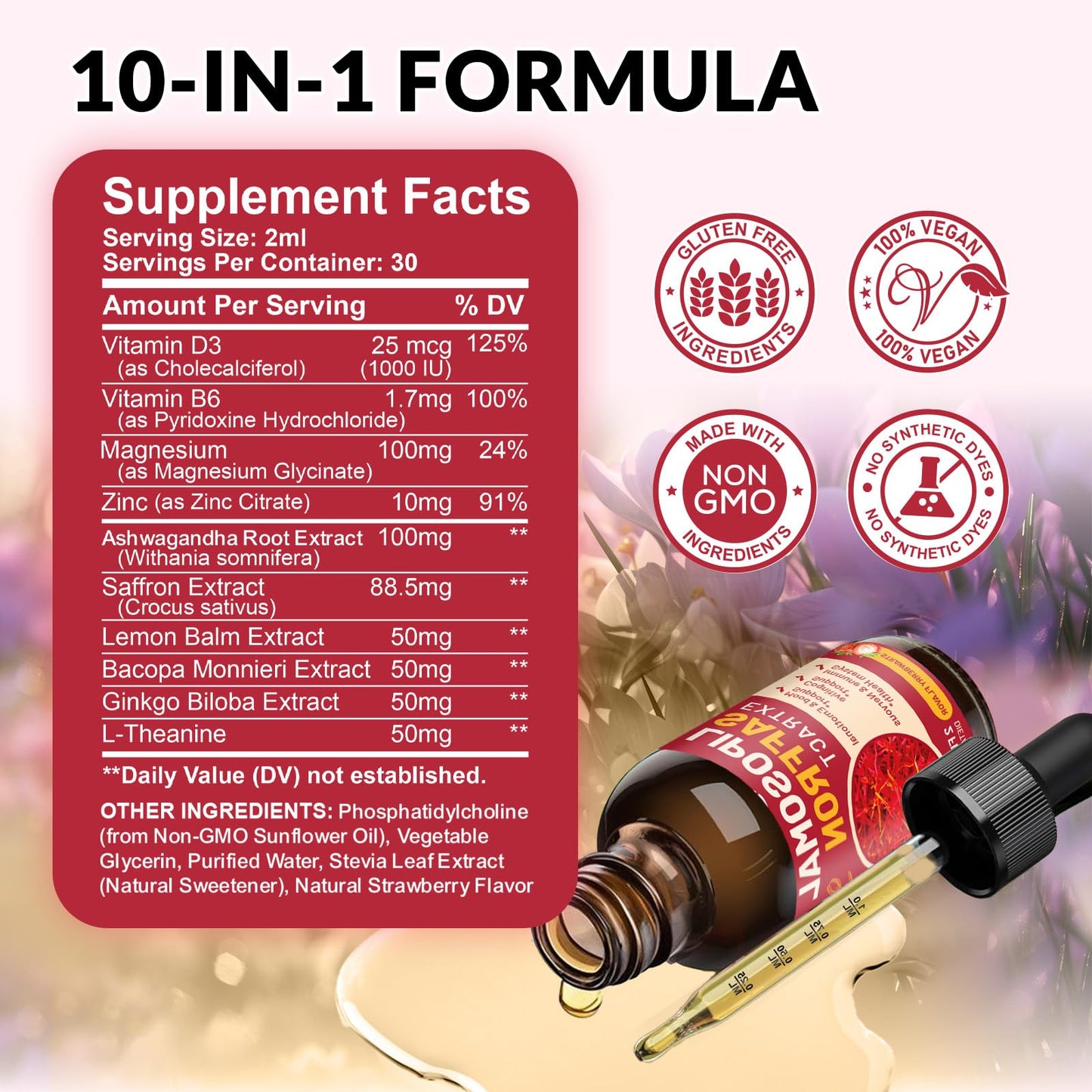 Saffron Liposomal Drops 88.5mg – Mood, Focus & Energy (Strawberry, 2oz)