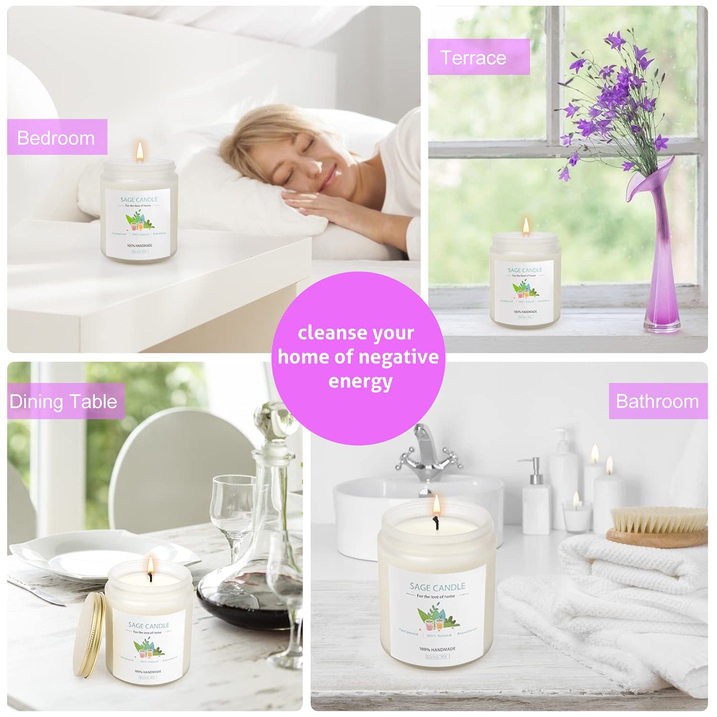 Sage Candle 8oz – Purification & Healing, 45h Soy Wax for Home Cleansing