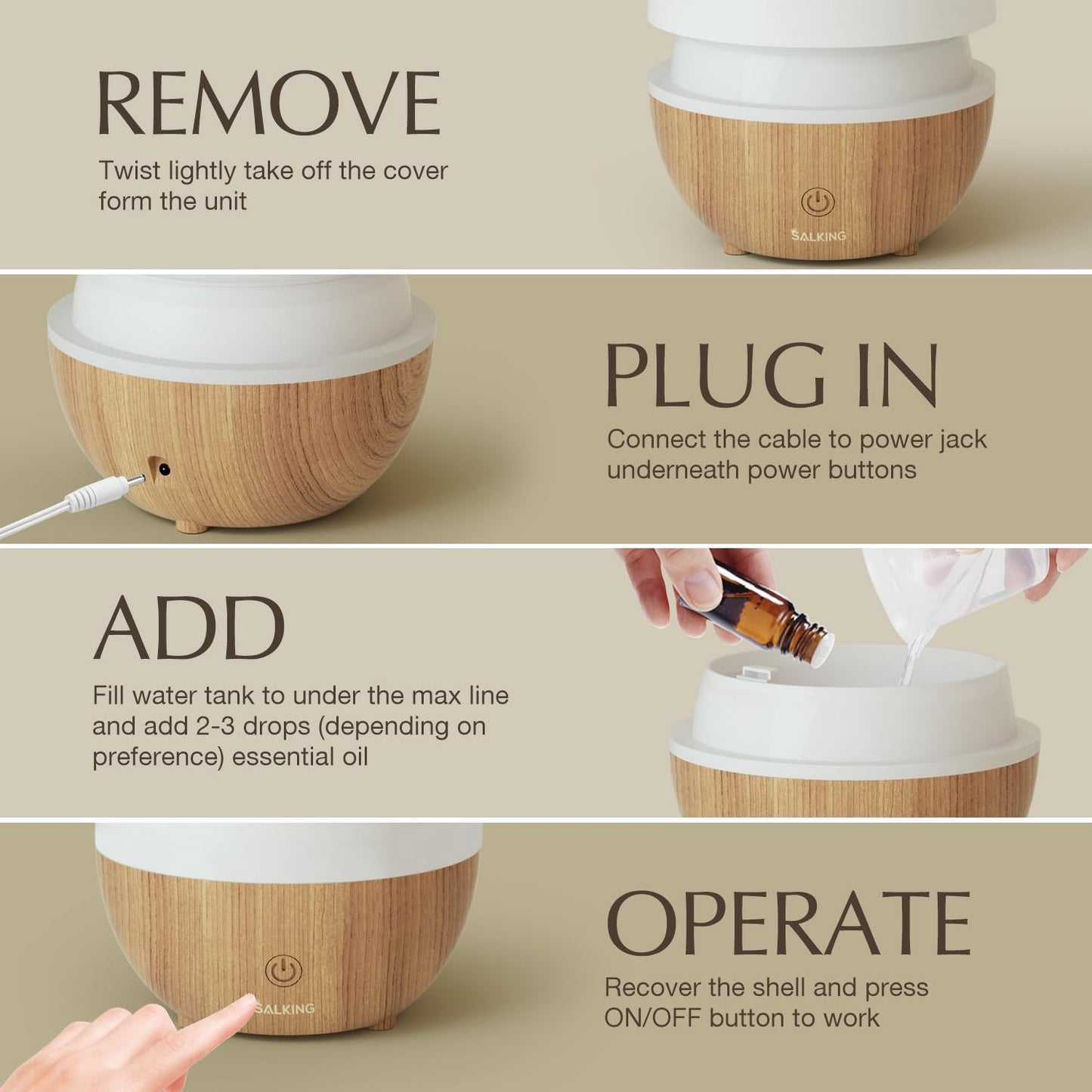 SALKING 100ml Essential Oil Diffuser - Auto Shut-Off, Ultrasonic Cool Mist for Office & Home