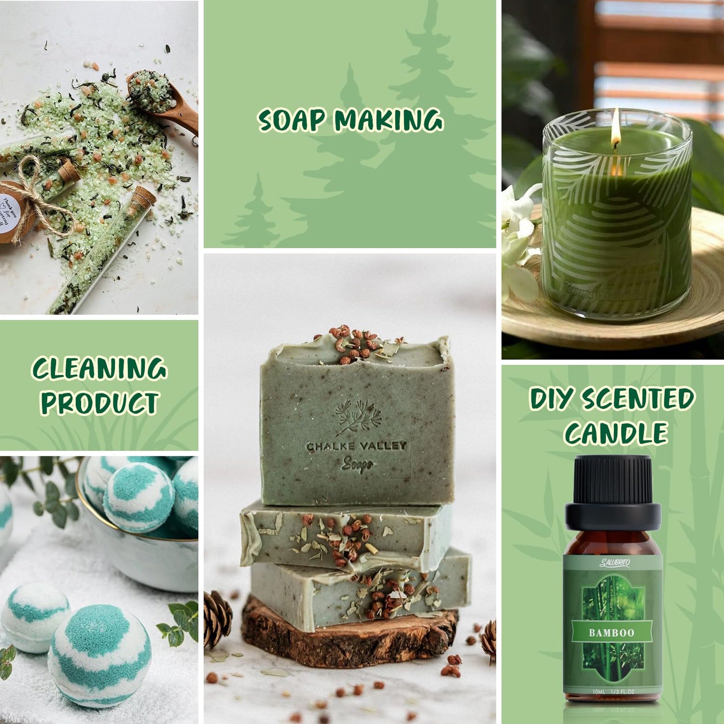 SALUBRITO Nature Fragrance Oils Set – Forest Pine, Ocean Breeze, Rain & Bamboo