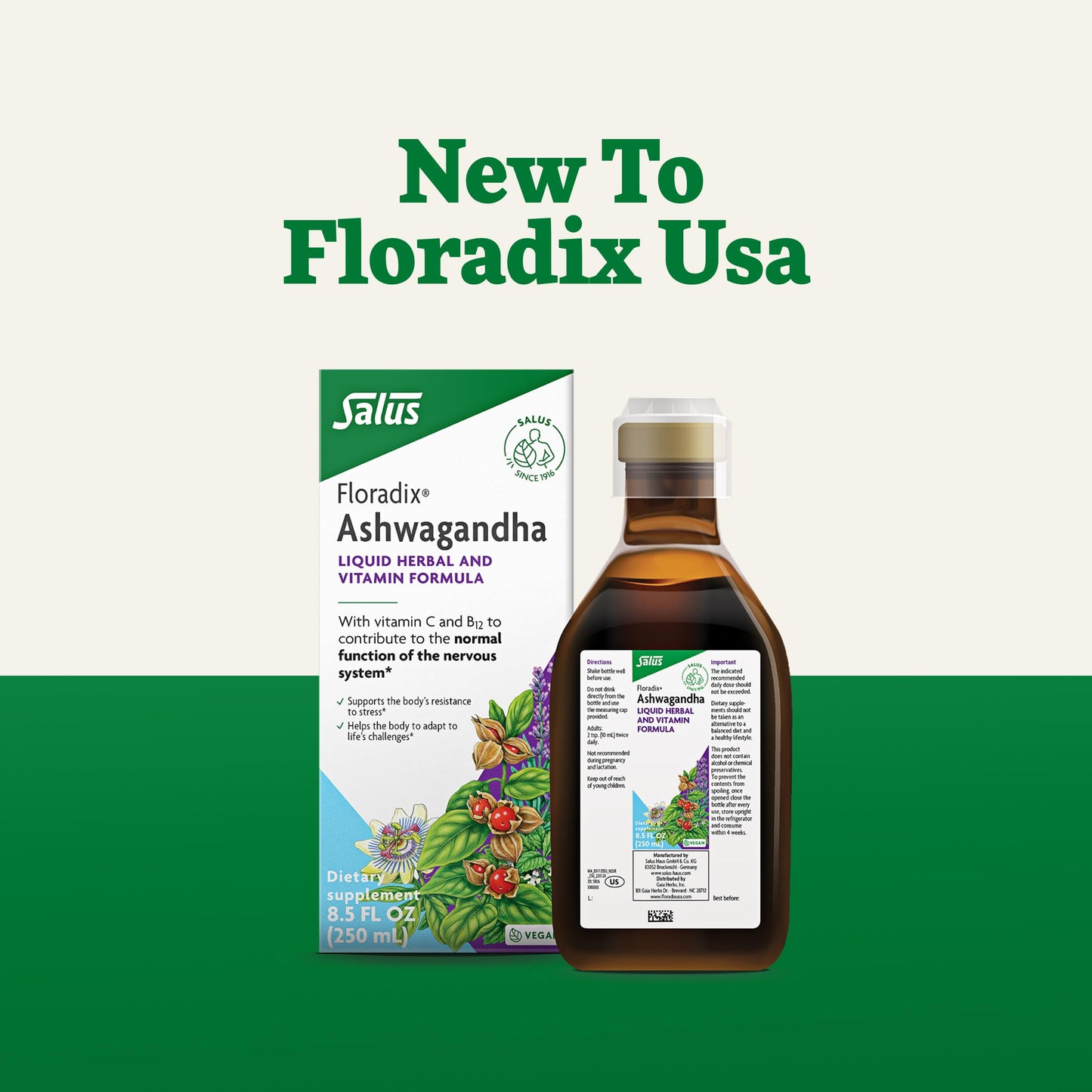 Salus Floradix Ashwagandha Liquid - Stress Support, 8.5 fl oz - Vegan