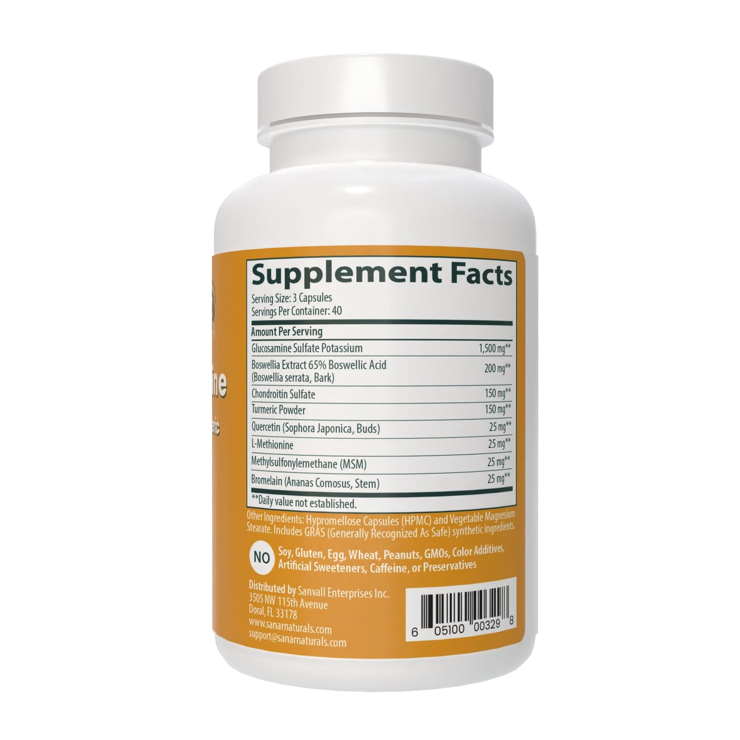 Sanar Naturals Glucosamine Chondroitin MSM Turmeric – Joint Support (120 Caps) – Non-GMO, Gluten Free
