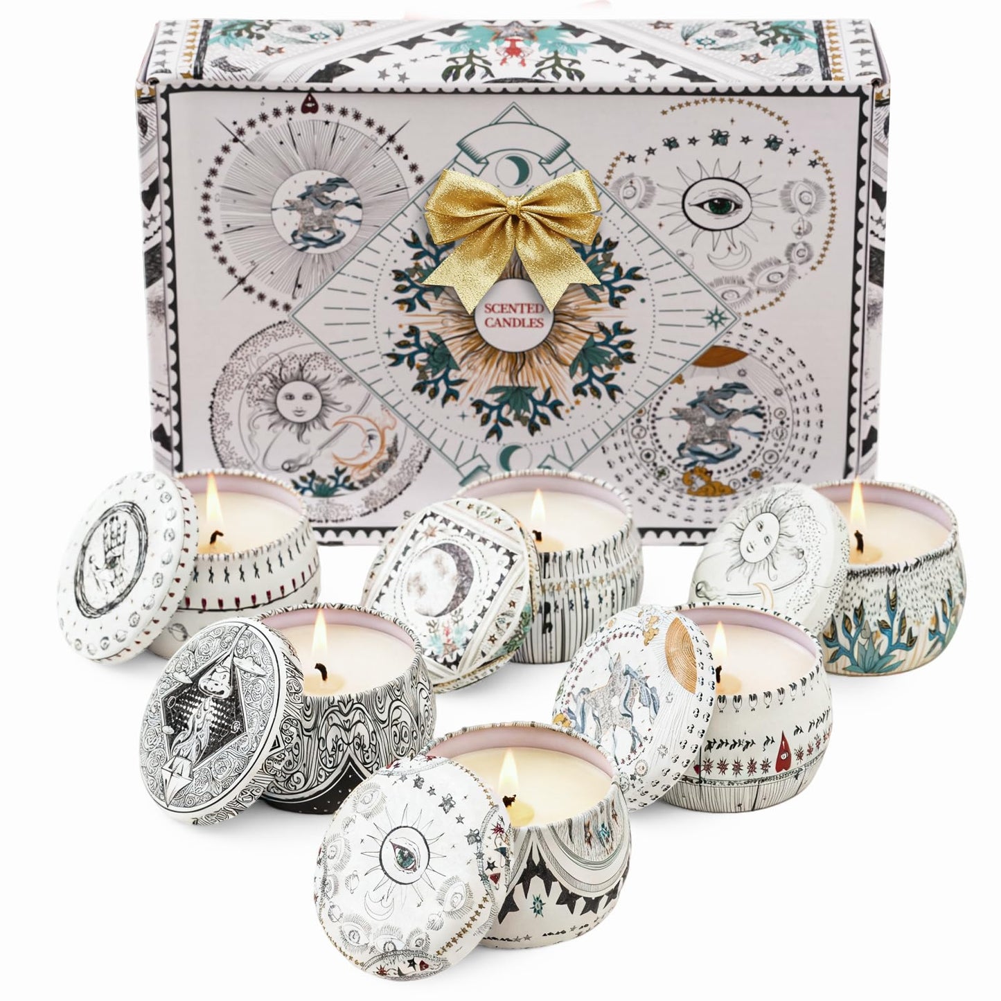 Mystical Scented Candle Gift Set – 6 Large 5.5 oz Celestial Jars with Zodiac Designs