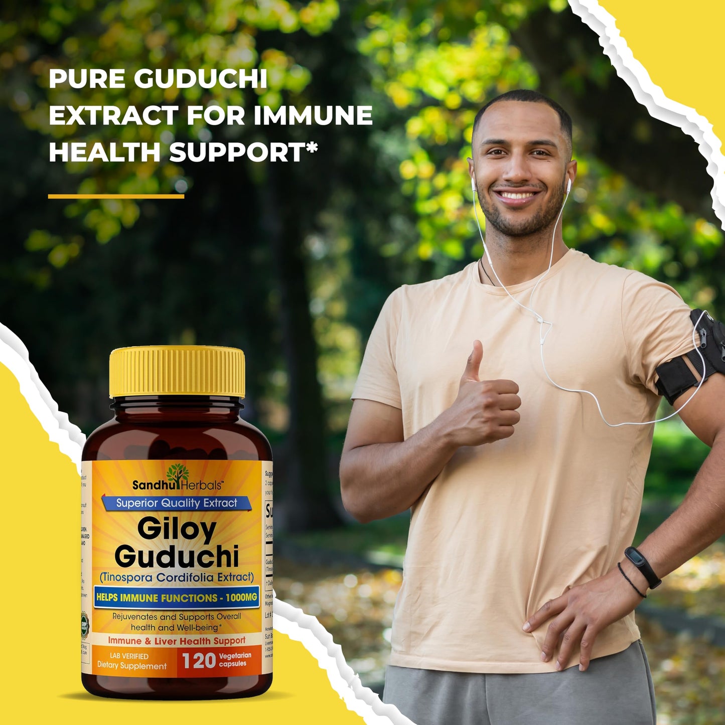 SANDHUHERBALS Organic Giloy (Guduchi) Powder – 120 Vegetarian Capsules | Immune Support & Digestion | Made in USA