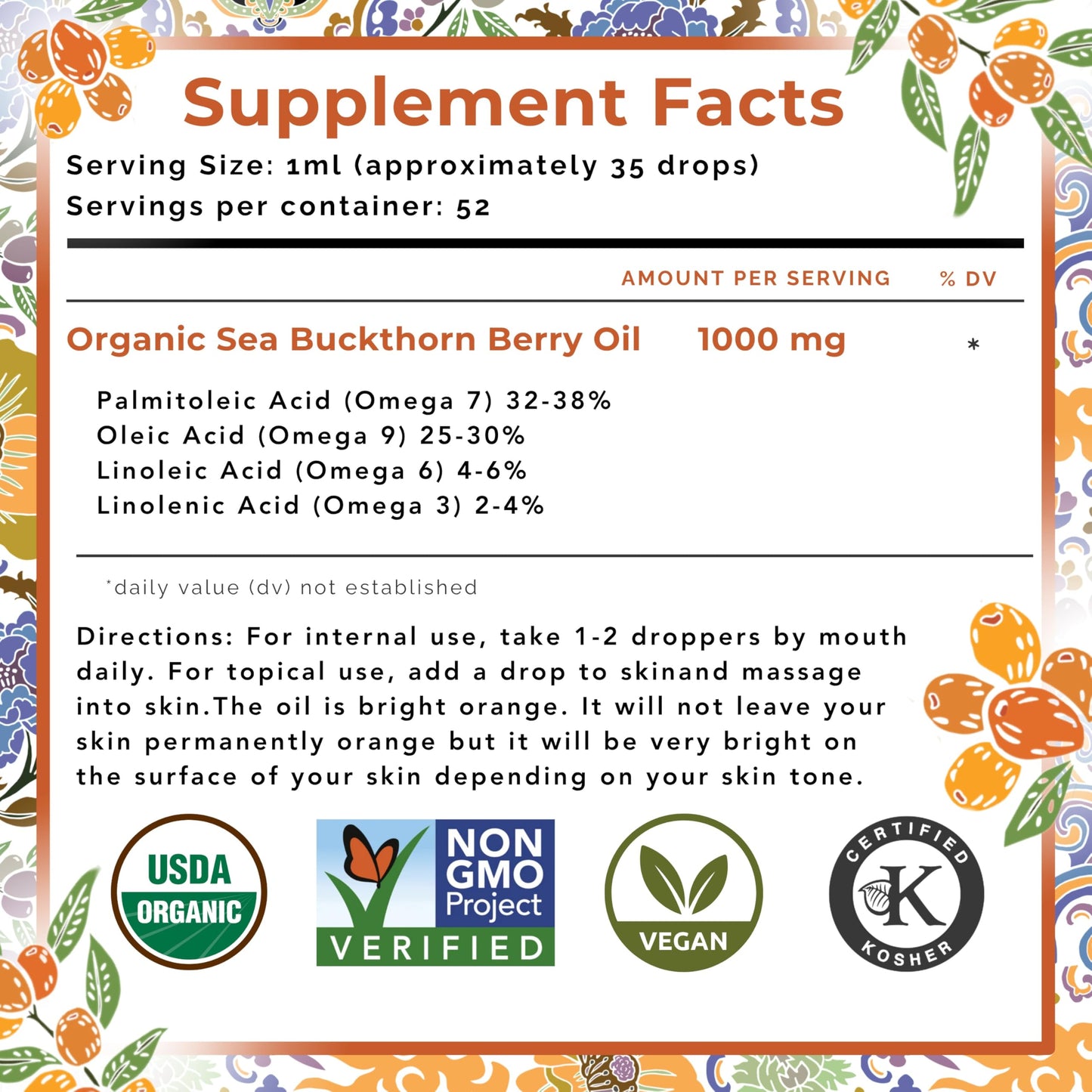 SeabuckWonders Sea Buckthorn Berry Oil – 100% Organic, 1.76 fl oz