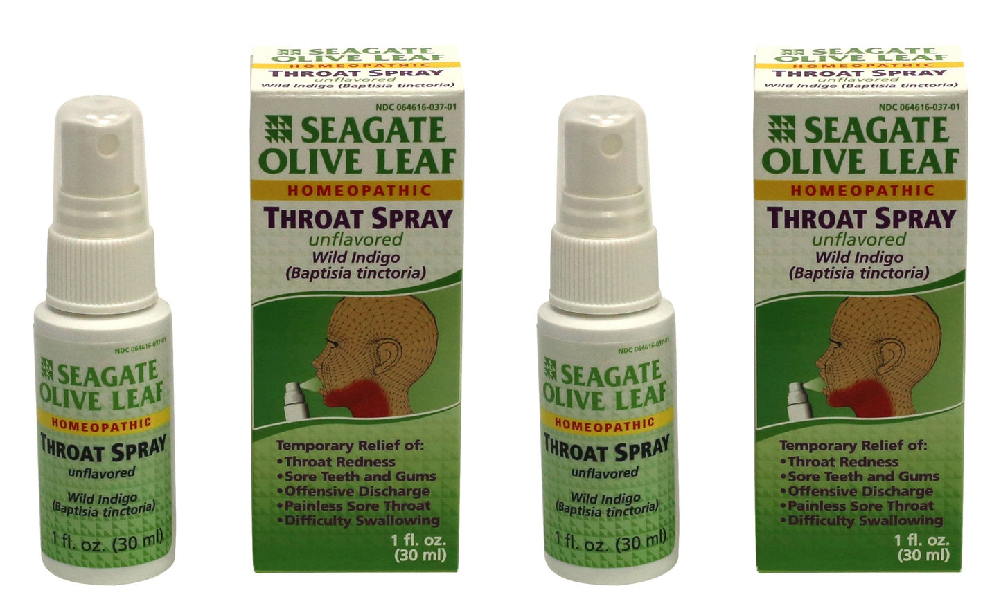 Seagate Olive Leaf Throat Spray 1 oz – Homeopathic, Unflavored, 2-Pack