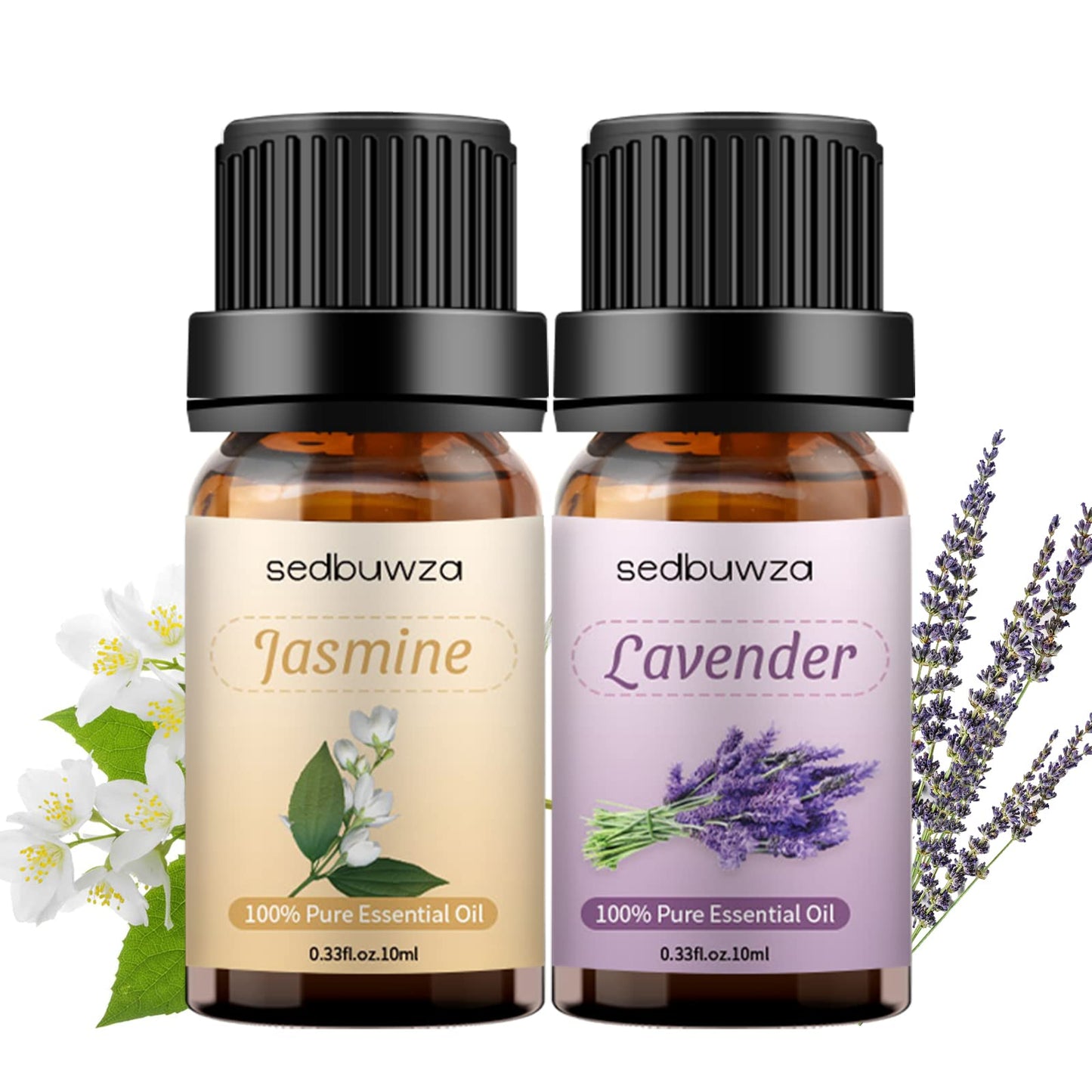 Sedbuwza Lavender Jasmine Essential Oil Set - 2 x 10 ml | Diffuser, Aromatherapy, Massage, Soap & Candle Making