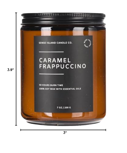 SENSE ISLAND Caramel Frappuccino Soy Candle – 100% Natural Wax, 50+ Hr Burn