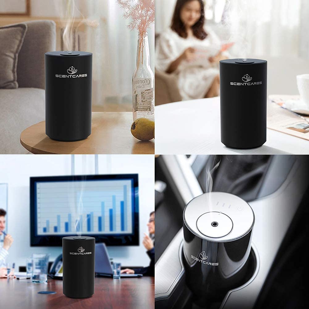 Sentiment Diffuser - Portable Waterless Diffuser for Home, Car & Office | 3 Mist Levels, 1/2/3H Timers, Cordless (Black)
