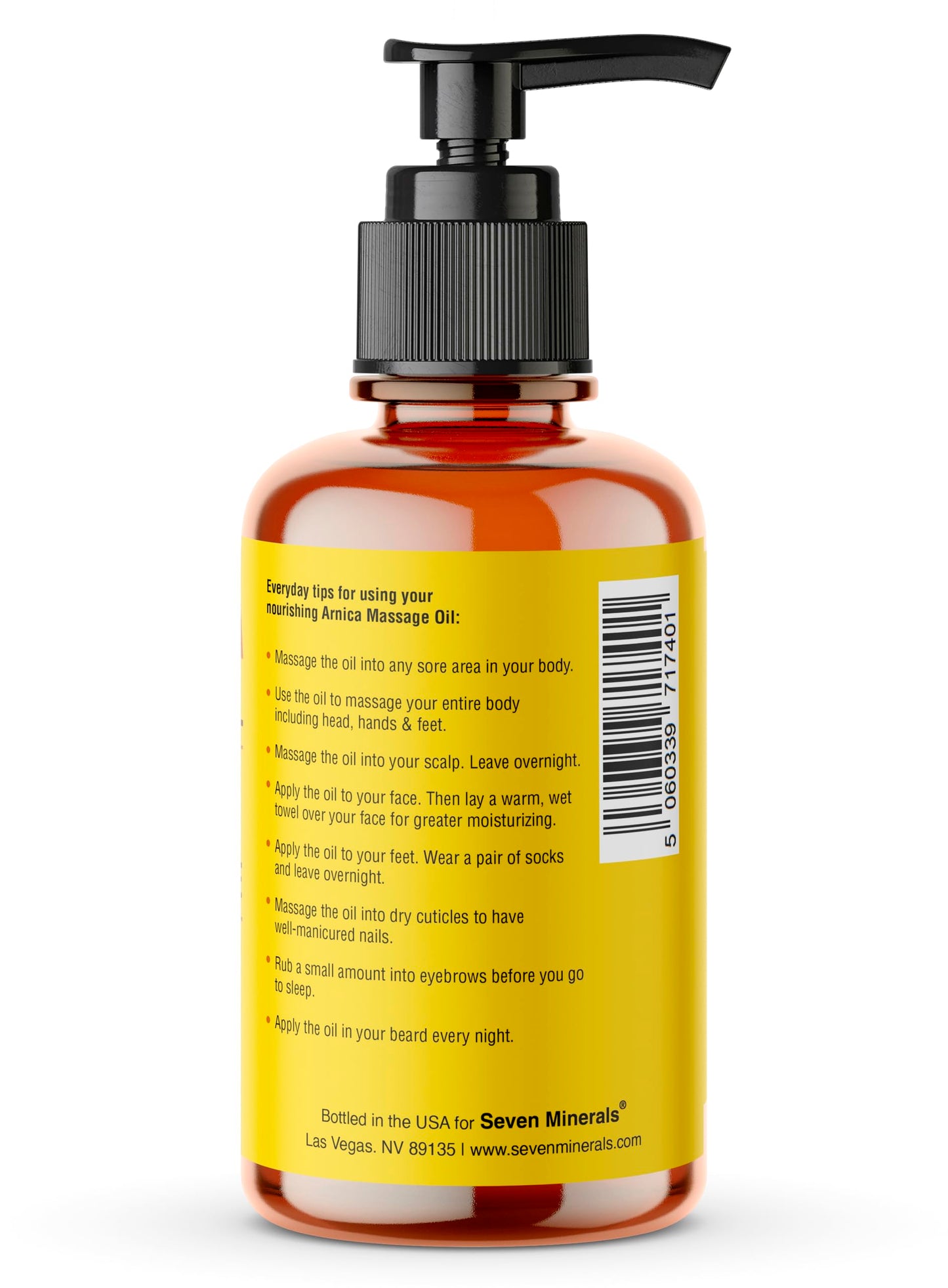 Seven Minerals Arnica Sore Muscle Massage Oil - 4 oz for Professional or At-Home Therapy